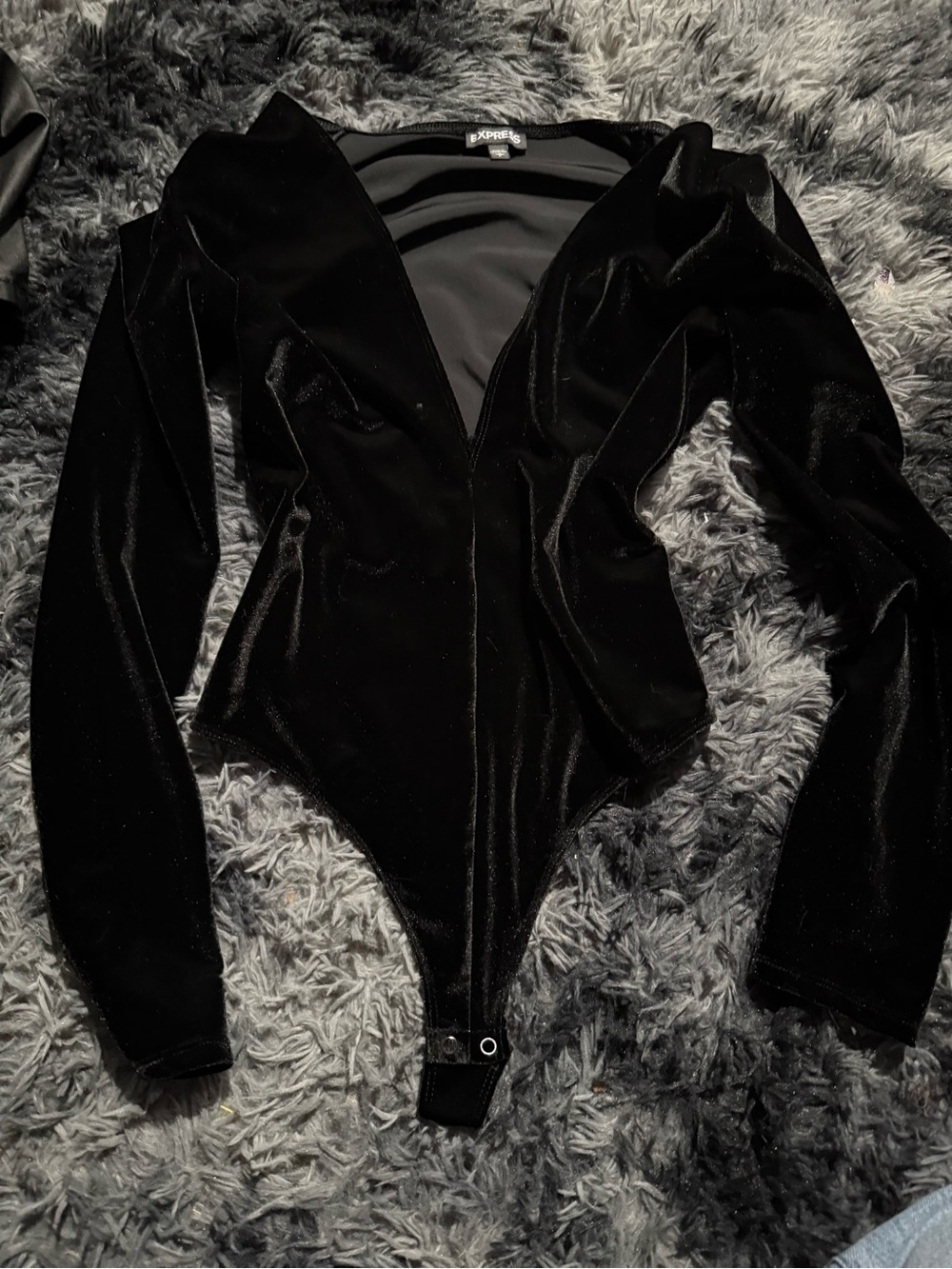 Express Black Velvet Long-Sleeve Bodysuit